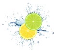 Lime and lemon splash water Royalty Free Stock Photo