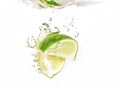 lime and lemon splashing water isolated on white background Royalty Free Stock Photo