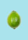 Lime levitate in air on blue background. Concept of fruit levitation Royalty Free Stock Photo