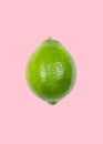 Lime levitate in air on pink background. Concept of fruit levitation