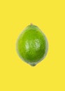 Lime levitate in air on yellow background. Concept of fruit levitation