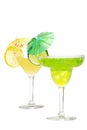 Lime margarita with a lemon martini in the backgro Royalty Free Stock Photo
