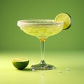 3d Render Margarita Cocktail Glass On Green Background