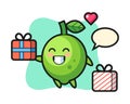 Lime mascot cartoon giving the gift