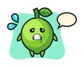 Lime mascot character with afraid gesture