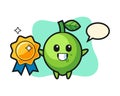 Lime mascot illustration holding a golden badge