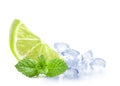 Lime, mint and ice Isolated on white Royalty Free Stock Photo