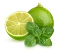 Lime and mint leaf isolated on a white background with a clipping path