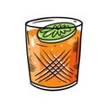 Lime and Orange alcohol cocktail. Hand drawn flat style. Cartoon vector illustration. Isolated on white background. Royalty Free Stock Photo