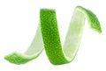 Lime peel twist isolated on white background. Lime fruit peel or lime zest Royalty Free Stock Photo