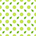 Lime seamless pattern with green leaves, slice citrus white background Royalty Free Stock Photo