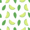 Lime seamless pattern with juicy limes on tree green flat . Cool refreshing summer mojito, mint leaves and lime. Floral Patt