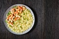 Lime shrimps with rice top view, copy space Royalty Free Stock Photo