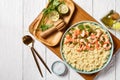 Lime shrimps with cilantro and rice, top view Royalty Free Stock Photo