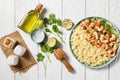 Lime shrimps with cilantro and rice, top view Royalty Free Stock Photo