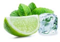 Lime slice, mint leaves and ice cube isolated on the white background Royalty Free Stock Photo