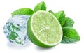 Lime slice, mint leaves and ice cube isolated on the white background Royalty Free Stock Photo