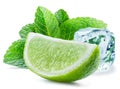 Lime slice, mint leaves and ice cube isolated on the white background Royalty Free Stock Photo