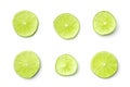 Lime slice, piece isolated on white. Top view