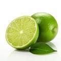 Bright And Bold Lime With Green Leaf On White Background