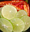 Lime and sliced ??chili placed together. It gives sourness and spiciness.