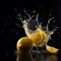 Lime slices dropping or falling in clear water with bubbles Royalty Free Stock Photo