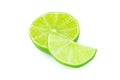 Lime with slices half isolated on white background. Green citrus fruit. with clipping path Royalty Free Stock Photo
