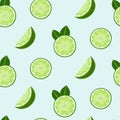 Lime slices and leaves seamless pattern. Royalty Free Stock Photo