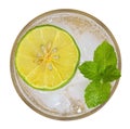 Lime soda drink cocktail with mint top view isolated on white ba Royalty Free Stock Photo