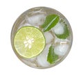 Lime soda mojito drink cocktail with mint top view isolated on w Royalty Free Stock Photo