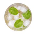 Lime soda mojito drink cocktail with mint top view isolated on white background, path Royalty Free Stock Photo