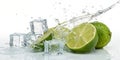 Lime splash with ice cubes on white Royalty Free Stock Photo