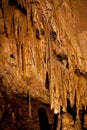 Lime stone drapery stalactites cave