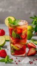 Lime and strawberry iced tea with ice cubes. AI generated. Royalty Free Stock Photo