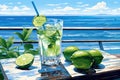 Lime summer fresh cocktail, mint and ice citrus alcohol drink, sunny