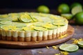a lime tart with zested limes on a board Royalty Free Stock Photo