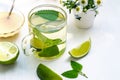 Lime tea with mint in a glass cup, honey and chamomile Royalty Free Stock Photo