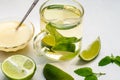 Lime tea with mint in a glass cup and honey Royalty Free Stock Photo