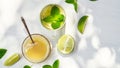 Lime tea with mint in a glass cup and honey on a white background Royalty Free Stock Photo