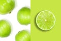 Lime template with macro slice of lime and set of fruits