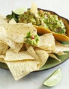 Lime Tortilla Chips and guacomole Royalty Free Stock Photo