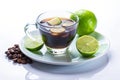 Lime Water and Black Coffee on White Background Royalty Free Stock Photo