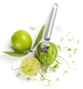 Lime zesting, view from above Royalty Free Stock Photo