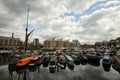 The Limehouse Basin in Limehouse, in the London Borough of Tower Hamlets provides a navigable link between the Regent`s Canal and Royalty Free Stock Photo