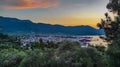 Limenas City in Thassos Greece , at sunset