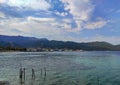 Limenas City in Thassos Island , Greece , with the mountains behind