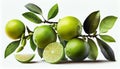 Limes on a branch with leaves Isolated on a white background Royalty Free Stock Photo