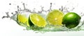 Limes splashing in clear water Royalty Free Stock Photo