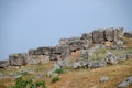 Limestone blocks an earthquake-destroyed wall of city of Hierapolis