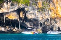 Limestone cave and speedboats Koh Phi Phi Don Thailand